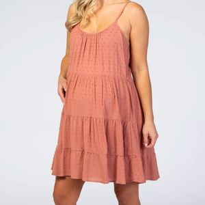 Pinkblush Dark Mauve Swiss Dot Tiered Maternity Swing Dress